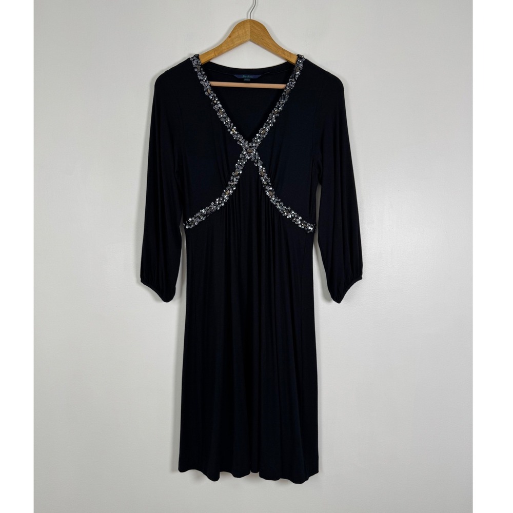 Boden Womens 12R Empire Waist Dress Black Sequin Embellished V-Neck Jersey